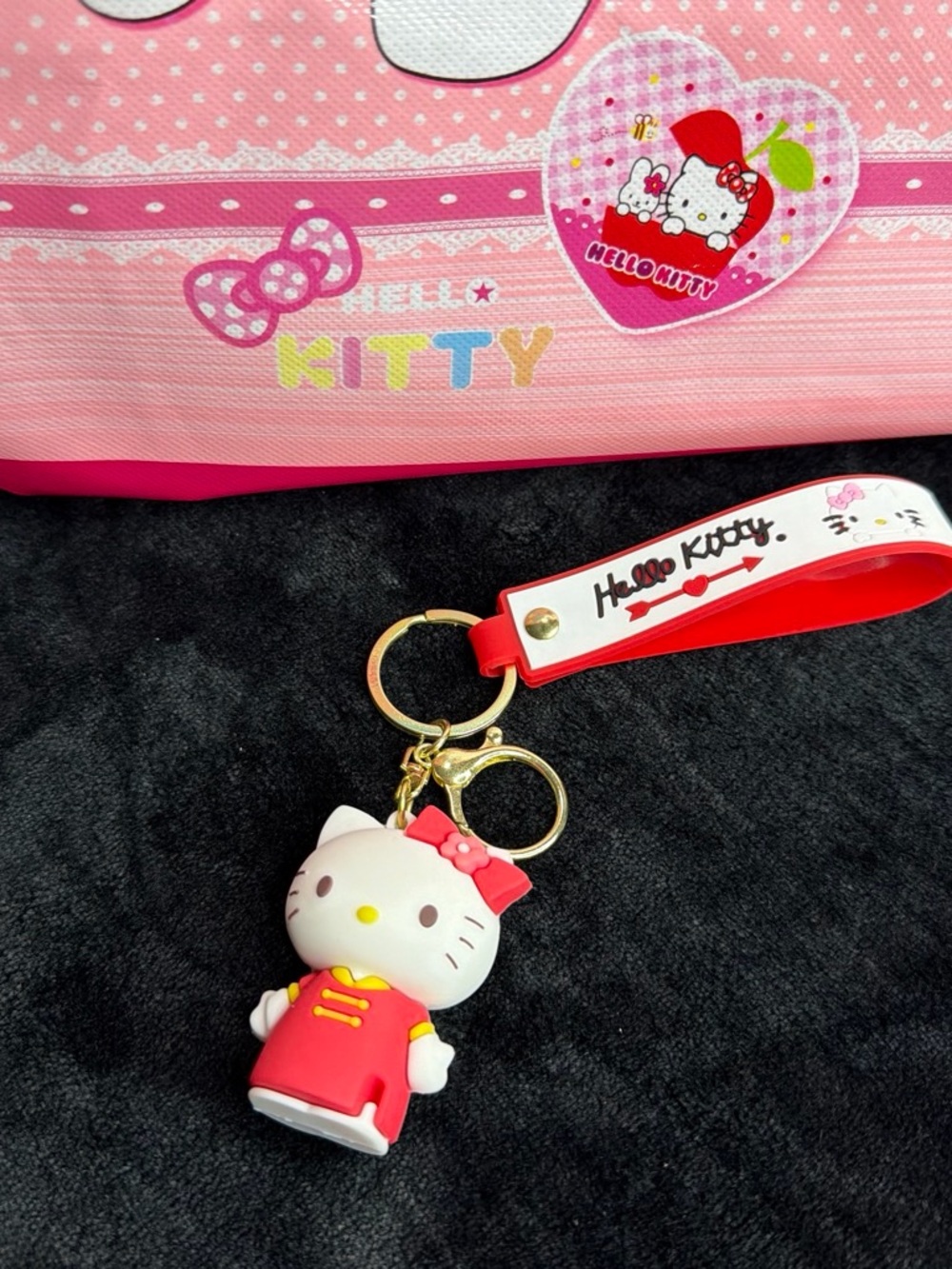 Hello Kitty Red & Pink Silicone Keychain Charm with Strap